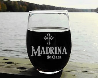 Cadeau de marraine personnalisé, verre de vin de La Madrina avec la conception de marraine, élégant serez-vous mon cadeau de marraine, verre de vin de marraine