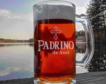 Padrino Cadeau de parrain personnalisé, tasse de bière de 16 oz, verre à bière élégant Serez-vous mon cadeau de parrain, baptême, pour le parrain, El Padrino