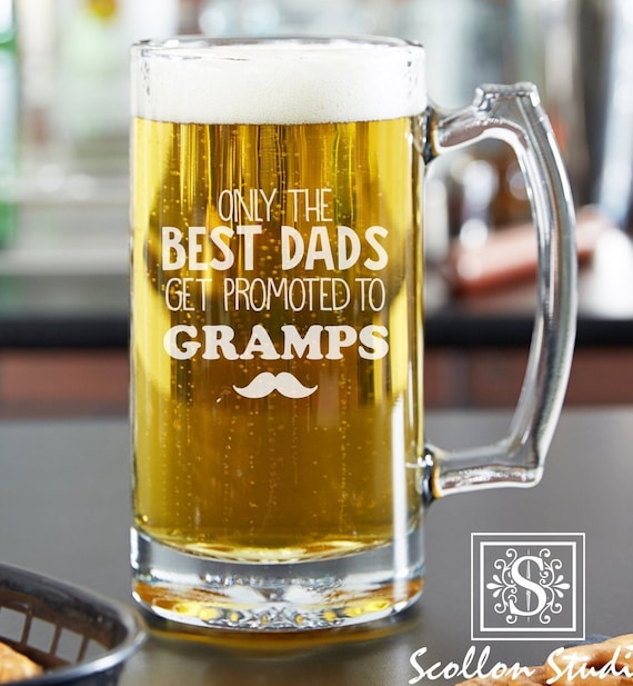 Only the best dads get promoted to Gramps , Beer Glass, 16oz Beer Mug, Grandpa Gift, Grandfather, Grandparents,Father's Day, Dad Birthday