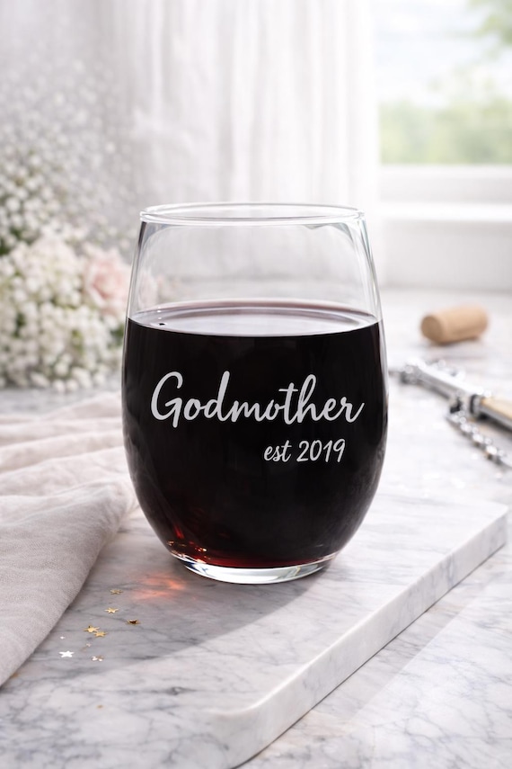 Personalized Godmother Wine Glass, Custom Established Date Gift