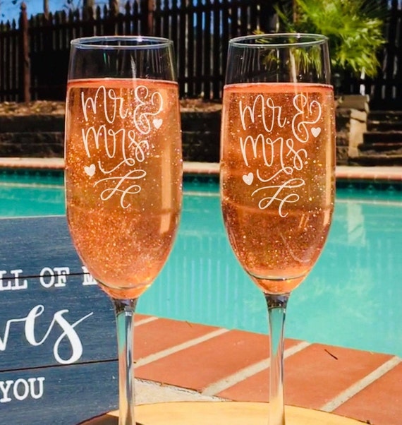 Mr. And Mrs. | Champagne Glasses | Wedding Glasses | Personalized Champagne Glasses | Wedding Flutes | Anniversary Gift | Gift for Couples