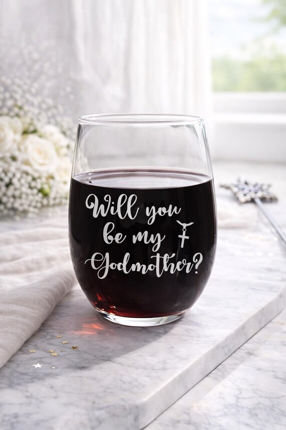 Godmother Proposal Wine Glass, Religious Baptism Gift, Custom Godparent