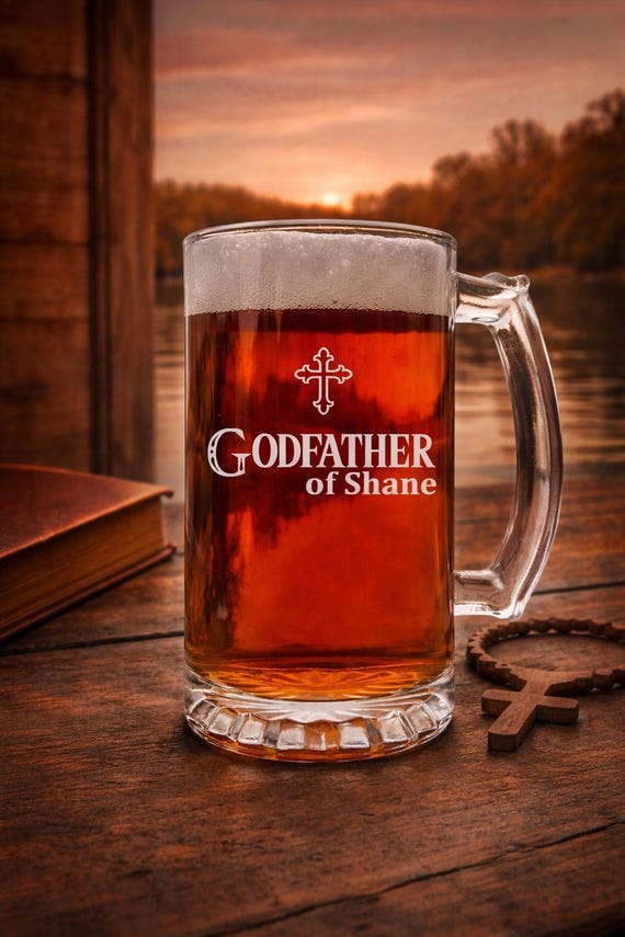 Personalized Godfather Beer Mug Baptism Gift with Cross