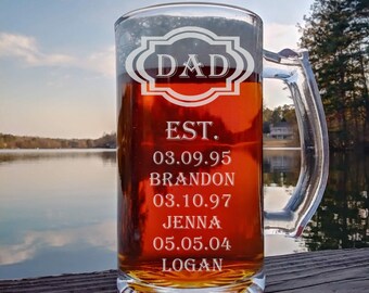 Father’s Day Gift | Personalized Beer Glass | Etched Dad Beer Glass| New Dad Gift | Birth Announcement | Dad Birthday Gift | Dad Established