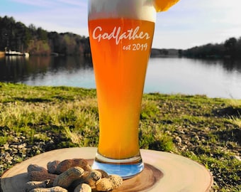 Cadeau de parrain personnalisé, cadeau de parrain, verre de bière pilsner gravé de 23 oz, serez-vous mon parrain, cadeau de baptême, pour le parrain