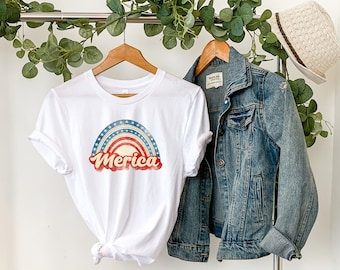 Retro America Graphic Tee | Patriotic USA Rainbow Shirt