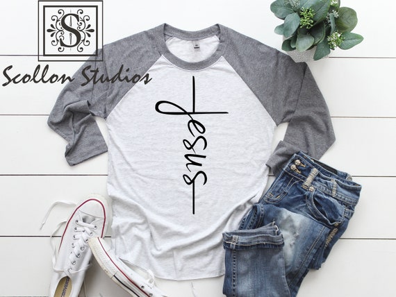 Jesus T,shirt, Jesus Raglan, Unisex, Christian Shirt, Jesus Shirt, Vertical Cross, Jesus Cross, Religious Shirt Church, Love,Grace, Faith