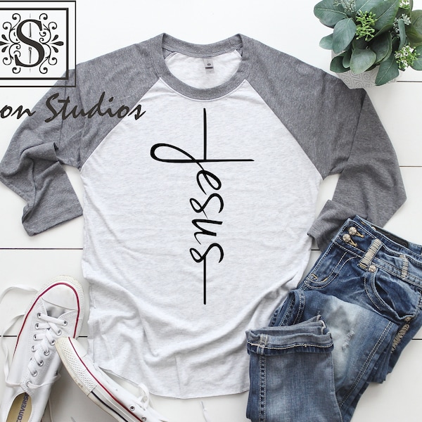 Jesus T,shirt, Jesus Raglan, Unisex, Christian Shirt, Jesus Shirt, Vertical Cross, Jesus Cross, Religious Shirt Church, Love,Grace, Faith