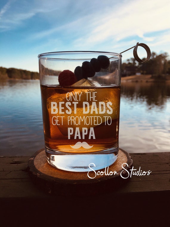 Only the best dads get promoted to Papa Whiskey Glass Elegant , Grandpa Gift, For The Grandfather, Grandparents,Father's Day, Dad Birthday
