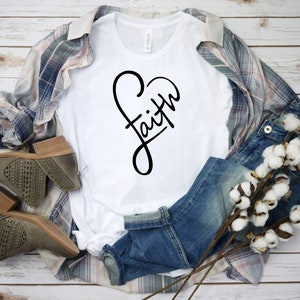 Faith Heart T-shirt, Christian Shirt, Faith Shirt, Vertical Cross, Cross, Jesus Cross, Religious Shirt Church, Disciple, Love,Grace, Faith