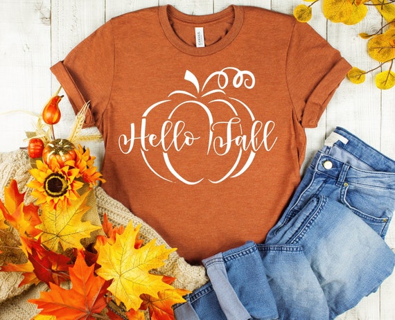 Hello Fall Shirt , Fall tshirts  , Cute fall Tee , Cute Fall Shirts , Cute Halloween Shirt , Canvas Tee , Autumn Shirt , Pumpkin Shirt