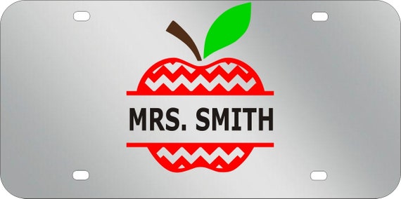 Teacher Car Tag, Apple Tag, Chevron Tag,Mirrored Acrylic License Plate ,Thick, High Quality and Amazing Shine. Fits Standard Car,Truck.