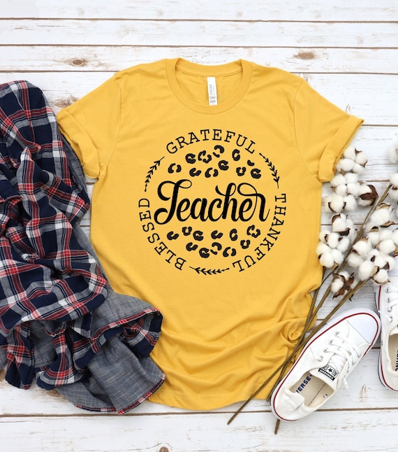 Grateful Thankful Blessed Teacher | Leopard design | | Fall shirts | Cute fall Tee | Cute Fall Shirts | Cute Thanksgiving Shirt