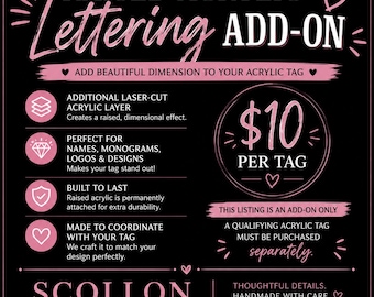 Raised Acrylic Lettering Add-On | 3D Layered Upgrade for Custom Laser Cut Acrylic Tags