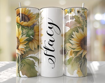 Personalized Sunflower Tumbler | Custom Text, Logo 20 oz