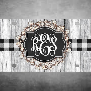 Cotton rustic wood License Plate | Car Tag | Personalized Car Tag, Monogram Front Plate | Personalized Plate | Aluminum License Plate