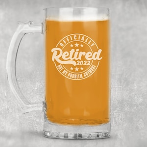 Officially Retired Beer Glass, Etched Glass, Retirement Gift, Beer Glass, Retirement Present