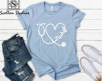 Heart Stethoscope Nurse T-Shirt, Unisex Jersey Tee