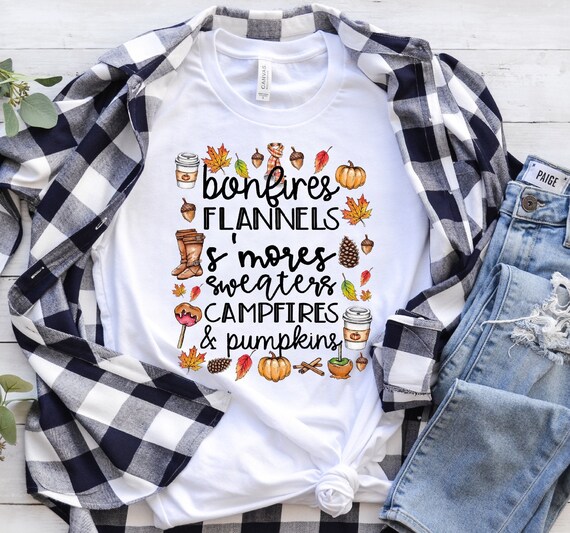 Fall Shirt | Thanksgiving tee | Sweater Weather | Pumpkin tee | Bonfires Flannel Smores | Graphic Tee  | Unisex Sized | Free shipping