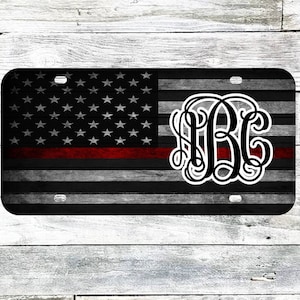 Firefighter Monogram License Plate | Distressed Flag Car Tag | Firefighter Wife | Personalized Car Tag | For Wife | For Girlfriend | For Mom