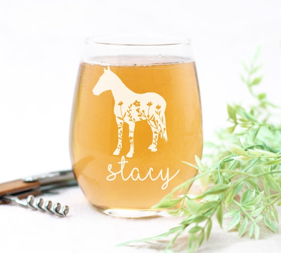 Engraved wine glass Horse | Horse Glass | Animal Wine Glass | Personalized | Wine Gift | Equestrian Gift