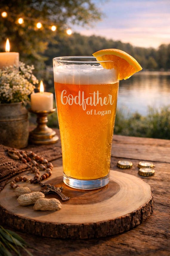 Personalized Godfather Pint Glass, Baptism Gift, Godparent Proposal