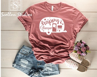 Happy Glamper Shirt: Womens Camping Tee, Nature Top