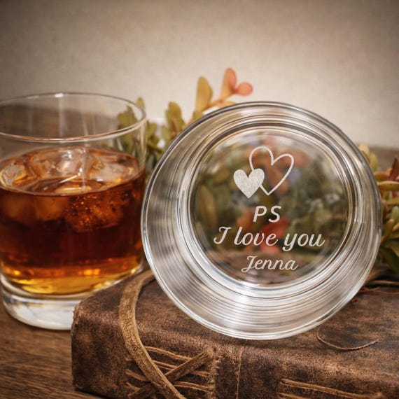 Engraved Whiskey Glass | Personalized 'I Love You' Anniversary Gift | Bottom engraving