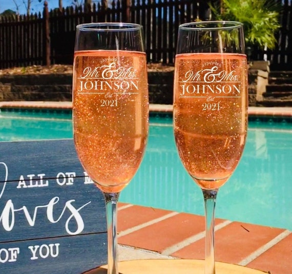 Mr. And Mrs. | Champagne Glasses | Wedding Glasses | Personalized Champagne Glasses | Wedding Flutes | Anniversary Gift | Gift for Couples