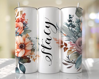 Personalized Floral 20oz Tumbler | Custom Text, Vacuum Insulated