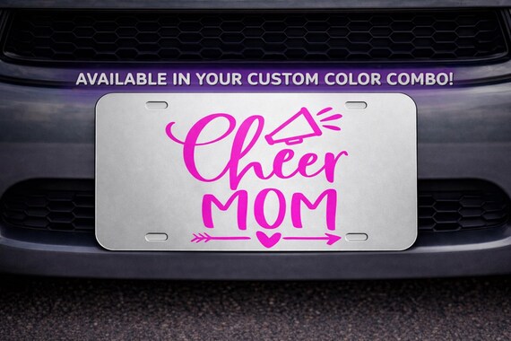 Custom Cheer Mom License Plate, Laser Cut Car Tag, Team Colors
