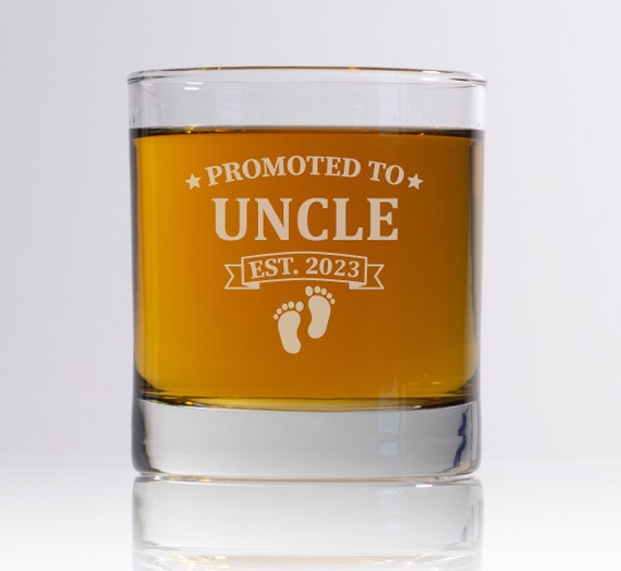 Promoted to Uncle Whiskey Glass | Etched Uncle Glass| Uncle Pregnancy Announcement | Birthday Gift | New Uncle Gift | Men's Gift