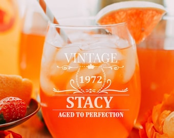 Vintage Aged to Perfection Glass, Personalized Wine Glass ,60th, 50th, 40th 21st, 30th, Wine Glasses, Custom Wine Gifts
