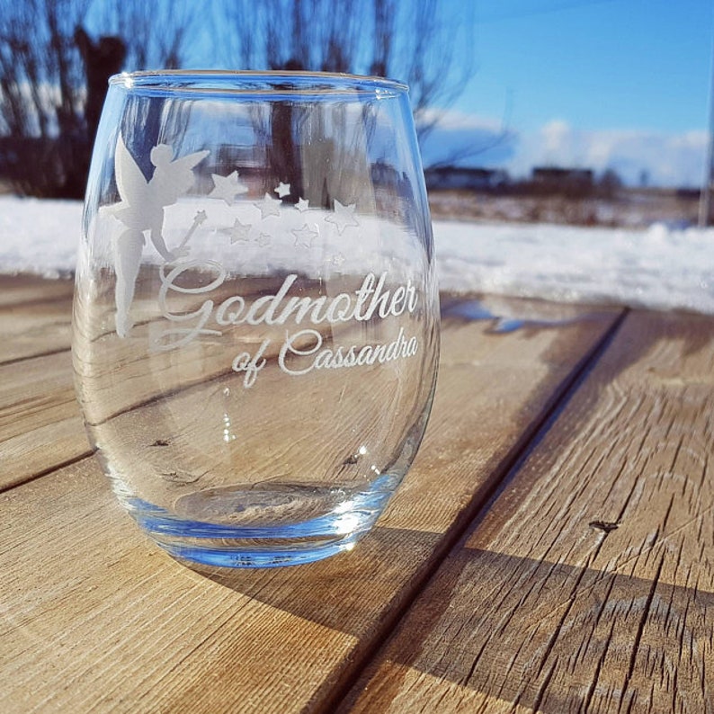 Godmother Gift, Wine Glass with Fairy Godmother Design, Elegant Will You Be My Godmother Gift, Godmother Wine Glass afbeelding 3