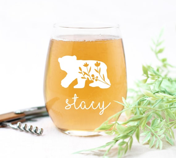 Engraved wine Bear Wine Glass | Bear Glass | Animal Wine Glass | Personalized | Wine Gift | Bear Gift