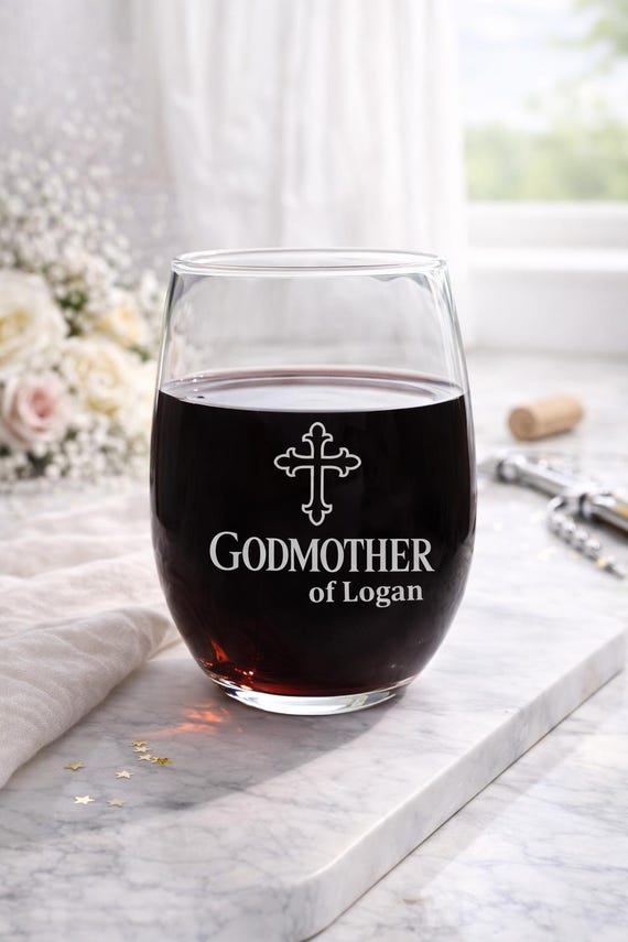 Personalized Godmother Wine Glass, Baptism Christening Gift