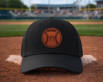 Personalized Leather Patch Baseball Cap, Custom Name & Number, Baseball Gift
