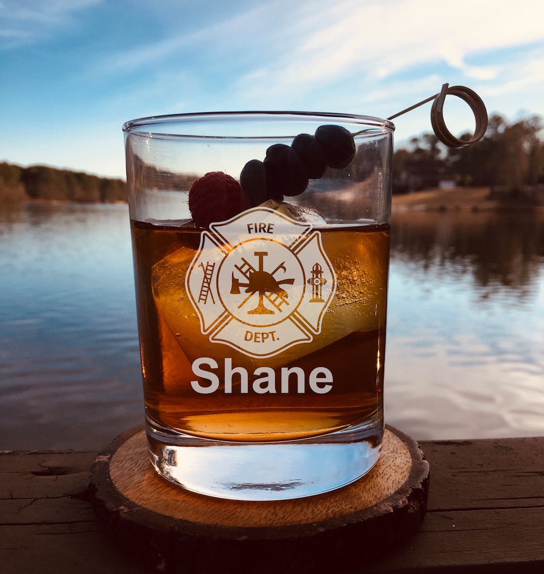 Fireman Rocks Glass, Firefighter Whiskey Glass, Maltese Cross, Personalized Rocks Glasses, Gifts ...