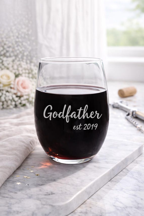 Personalized Godfather Wine Glass, Established 2019 Gift for Baptism or Christening