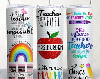 Personalized Teacher Tumbler | 20 oz Stainless Steel, Teacher Gift