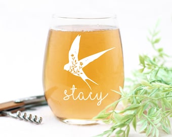 Engraved Bird Wine Glass | Personalized Gift