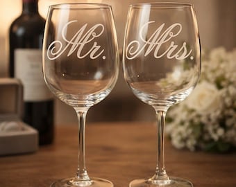 Personalized Mr. & Mrs. Engraved Wine Glasses, Wedding Gift