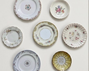 Juego de 7 platos de porcelana florales vintage para decoración de pared.