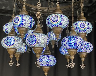 15 Globes Turkish Moroccan Mosaic Hanging Ceiling Lamp Pendant Light Fixture Chandelier Lighting Multicolor FREESHIP