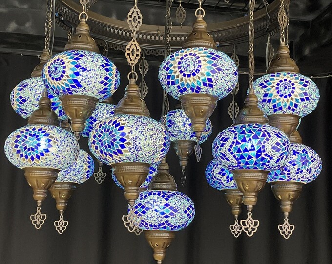 15 Globes Turkish Moroccan Mosaic Hanging Ceiling Lamp Pendant Light Fixture Chandelier Lighting Multicolor FREESHIP