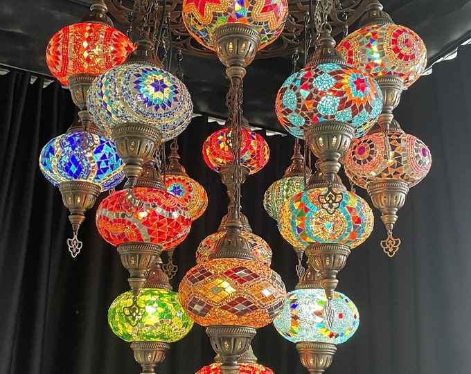 19-Ball Turkish Lamp Morocco Lamp Mosaic Hanging Ceiling Lamp Pendant Light Fixture Turkish Chandelier FREE SHIPPING