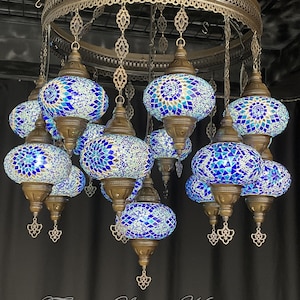 15 Globes Turkish Moroccan Mosaic Hanging Ceiling Lamp Pendant Light Fixture Chandelier Lighting Multicolor FREESHIP