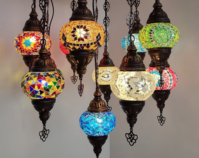 11 Ball Sultan Mosaic Chandelier with Medium Globes, Pick your globes