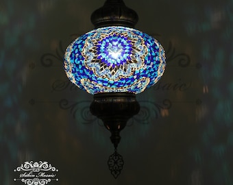 Turkish Handmade Mosaic  Hanging Lamp - with 13" globe (No5 globe)