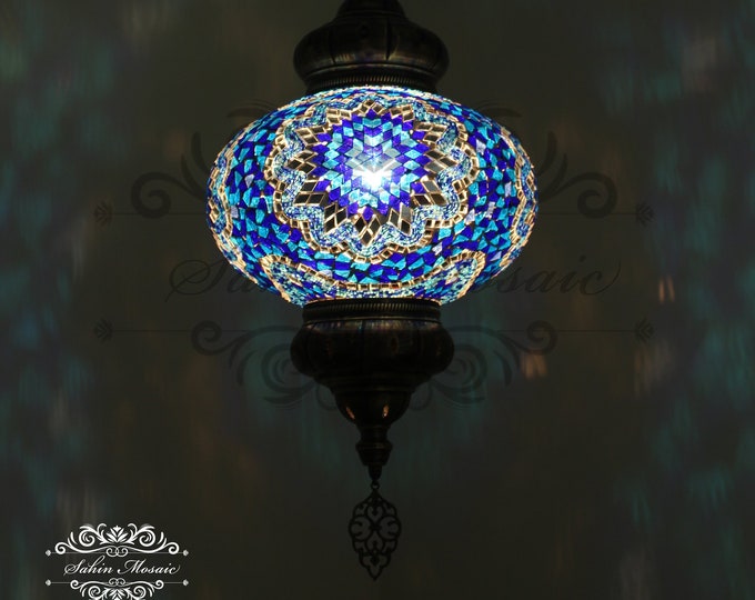 Turkish Handmade Mosaic  Hanging Lamp - with 13" globe (No5 globe)